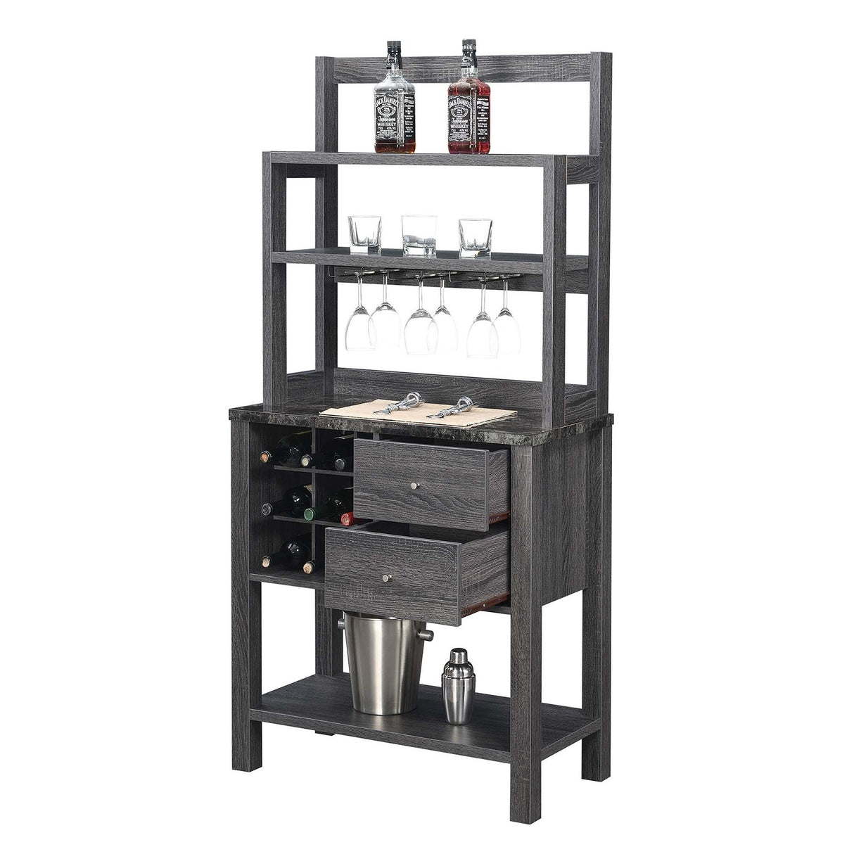 Convenience Concepts Newport 2 Drawer Serving Bar with Wine Rack and Shelves
