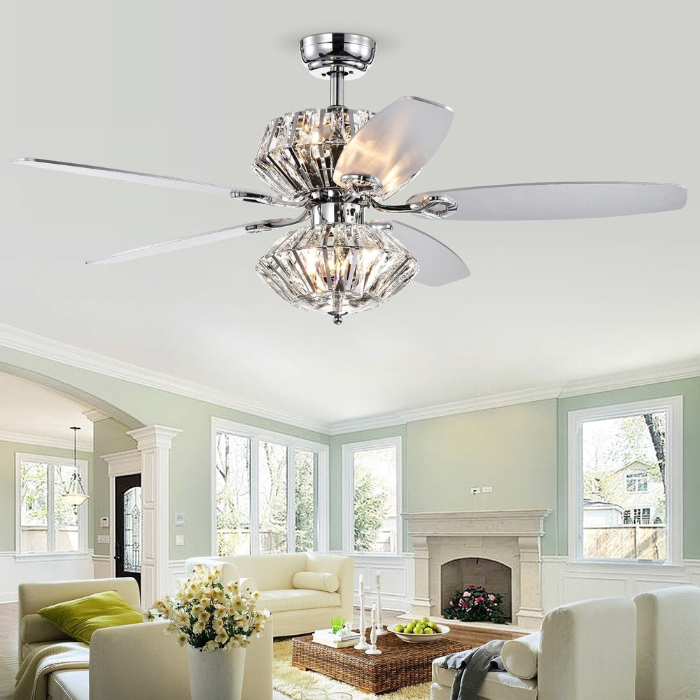 Copper Grove Toshevo RC Chrome Dual-lamp 52-inch Lighted Ceiling Fan w/ Crystal Shades and Reversible Blades