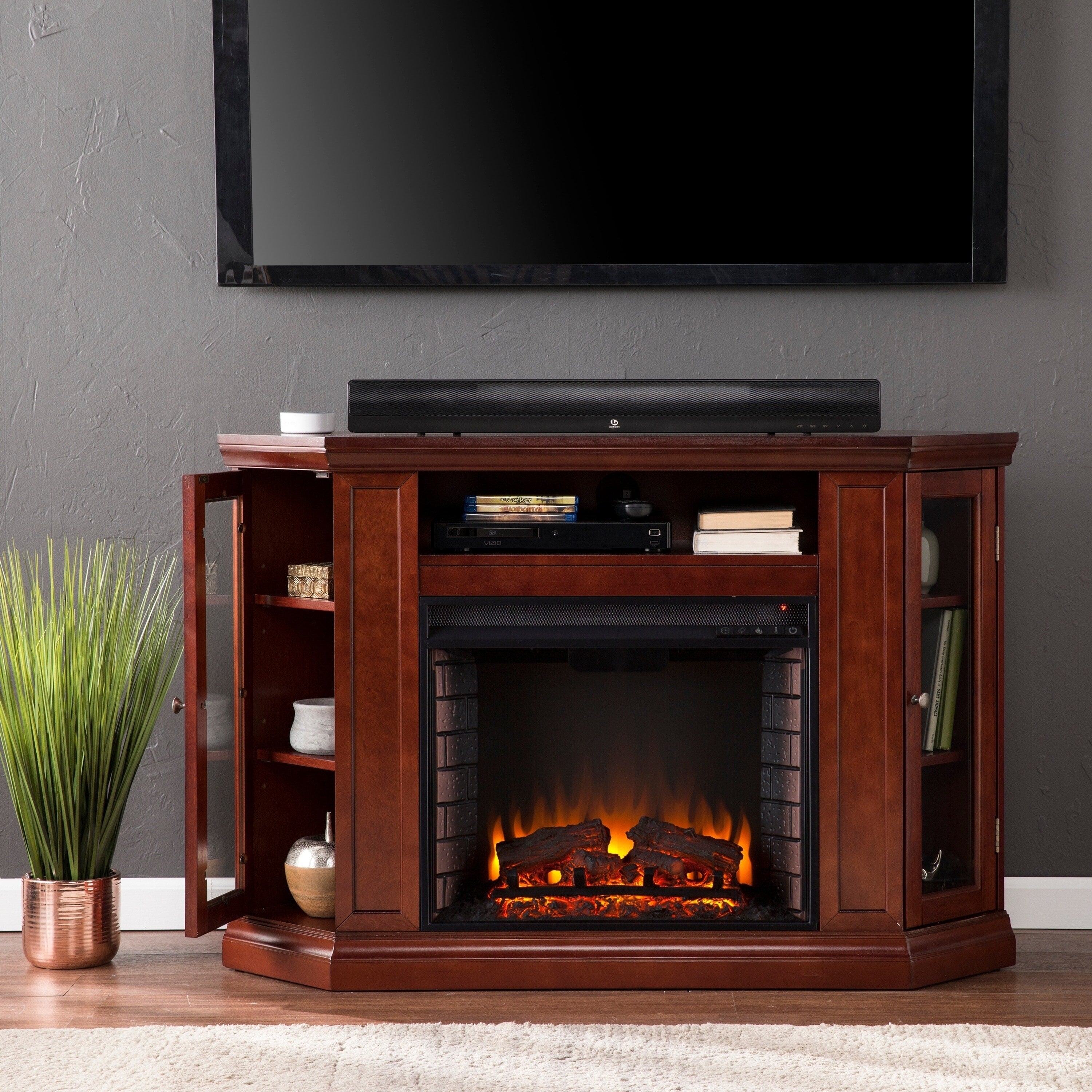 SEI Furniture Tyhee Cherry Convertible Corner Media TV Stand Fireplace Overstock
