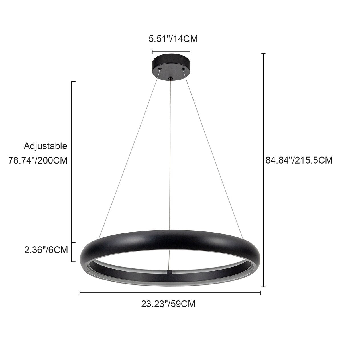 Modern Dimmable Matte Black Ring Round Integrated LED Chandelier Round Hanging Pendant Light