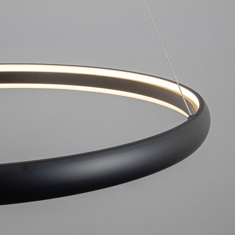 Modern Dimmable Matte Black Ring Round Integrated LED Chandelier Round Hanging Pendant Light