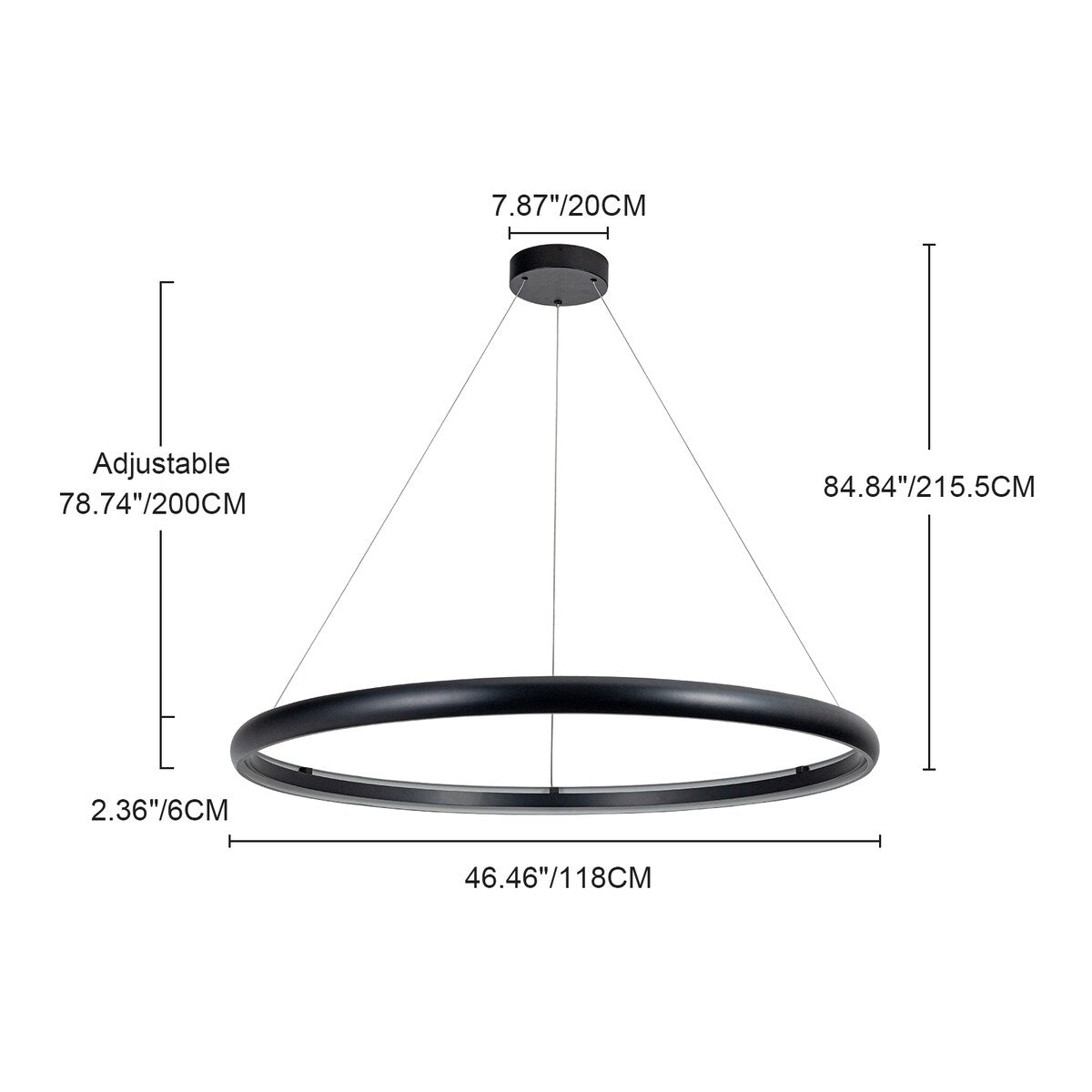 Modern Dimmable Matte Black Ring Round Integrated LED Chandelier Round Hanging Pendant Light