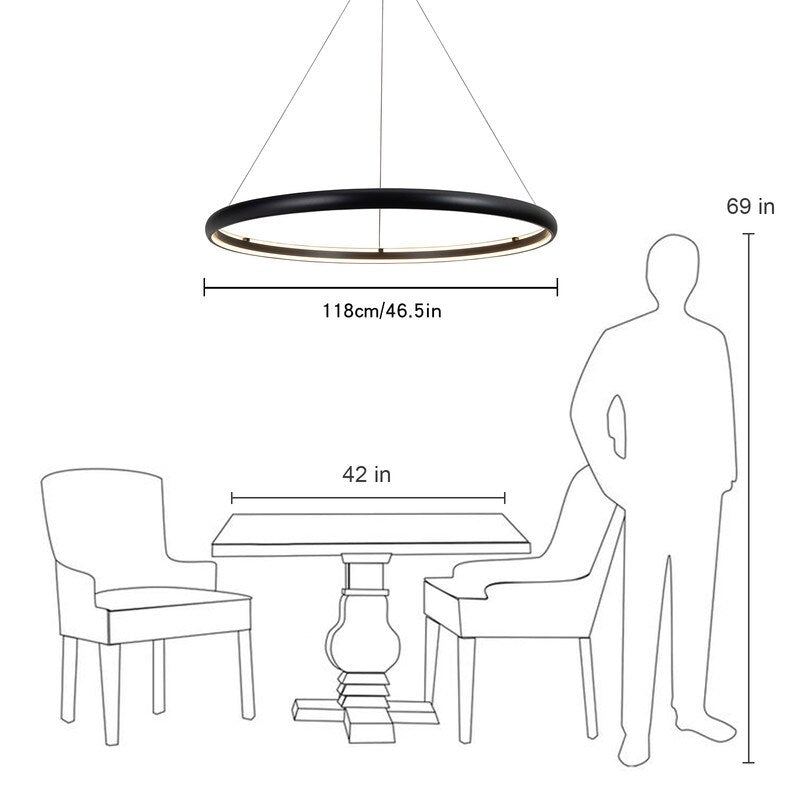 Modern Dimmable Matte Black Ring Round Integrated LED Chandelier Round Hanging Pendant Light
