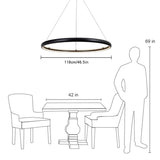 Modern Dimmable Matte Black Ring Round Integrated LED Chandelier Round Hanging Pendant Light