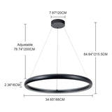 Modern Dimmable Matte Black Ring Round Integrated LED Chandelier Round Hanging Pendant Light