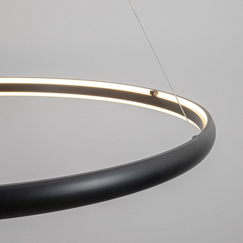 Modern Dimmable Matte Black Ring Round Integrated LED Chandelier Round Hanging Pendant Light
