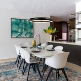 Modern Dimmable Matte Black Ring Round Integrated LED Chandelier Round Hanging Pendant Light