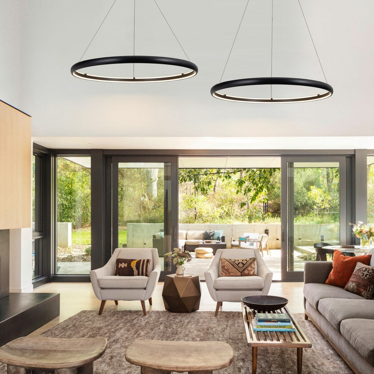 Modern Dimmable Matte Black Ring Round Integrated LED Chandelier Round Hanging Pendant Light