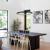 Modern Dimmable Matte Black Ring Round Integrated LED Chandelier Round Hanging Pendant Light