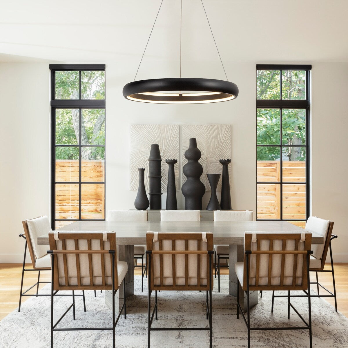 Modern Dimmable Matte Black Ring Round Integrated LED Chandelier Round Hanging Pendant Light