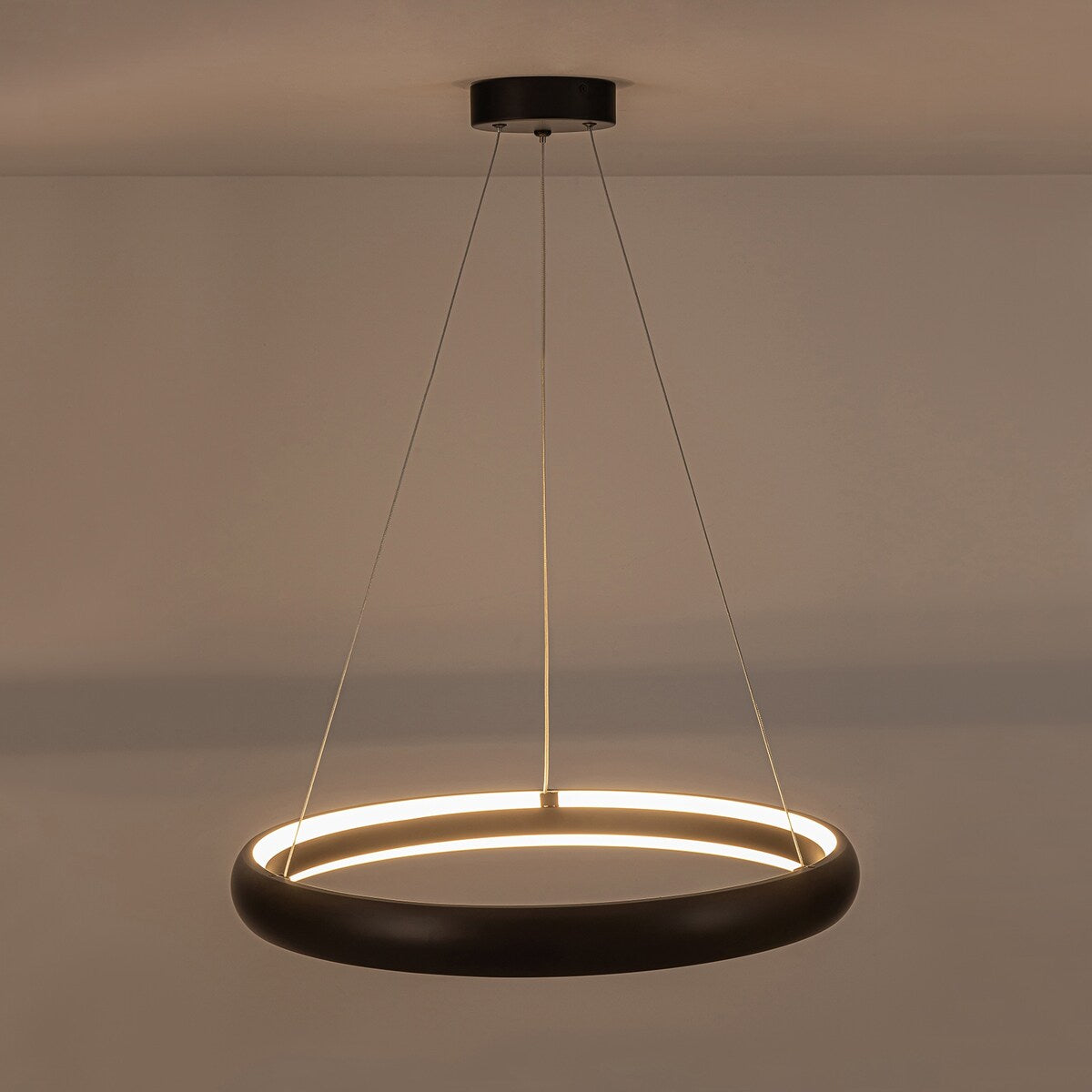 Modern Dimmable Matte Black Ring Round Integrated LED Chandelier Round Hanging Pendant Light