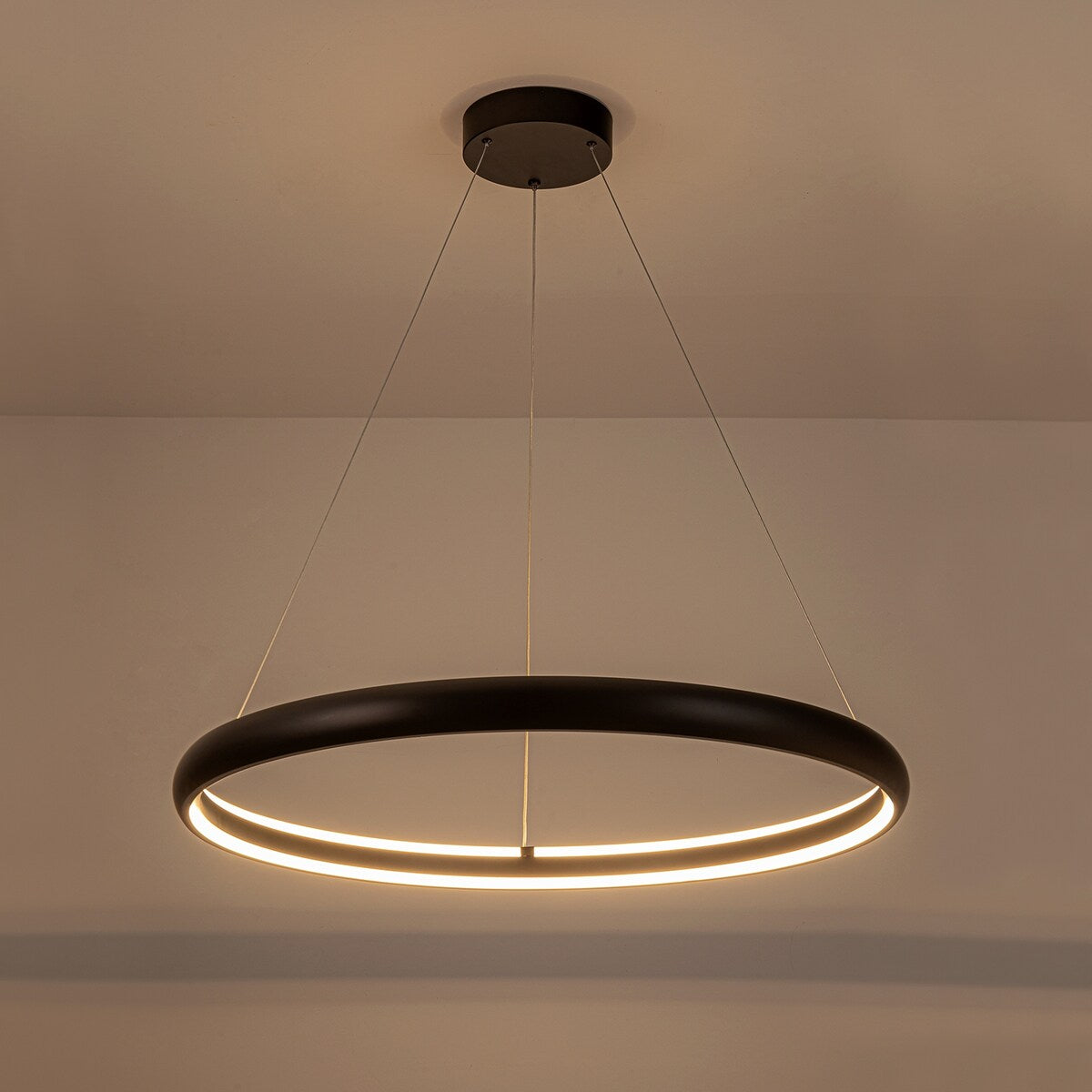 Modern Dimmable Matte Black Ring Round Integrated LED Chandelier Round Hanging Pendant Light