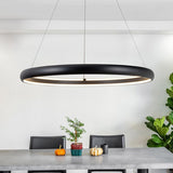 Modern Dimmable Matte Black Ring Round Integrated LED Chandelier Round Hanging Pendant Light