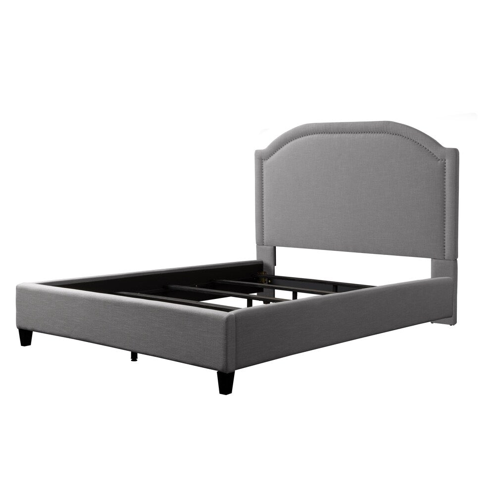 CorLiving Florence Fabric Bed Frame with Arched Headboard and Nailhead Trim Accents