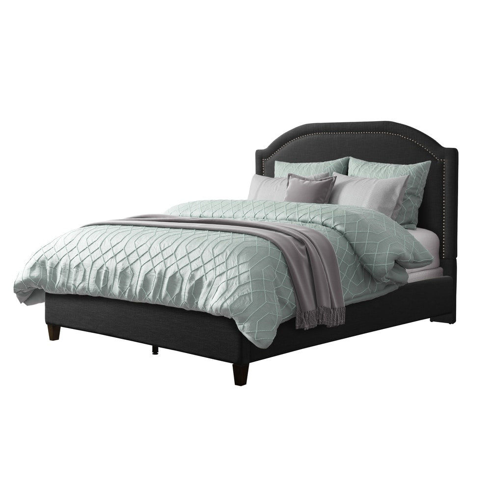 CorLiving Florence Fabric Bed Frame with Arched Headboard and Nailhead Trim Accents