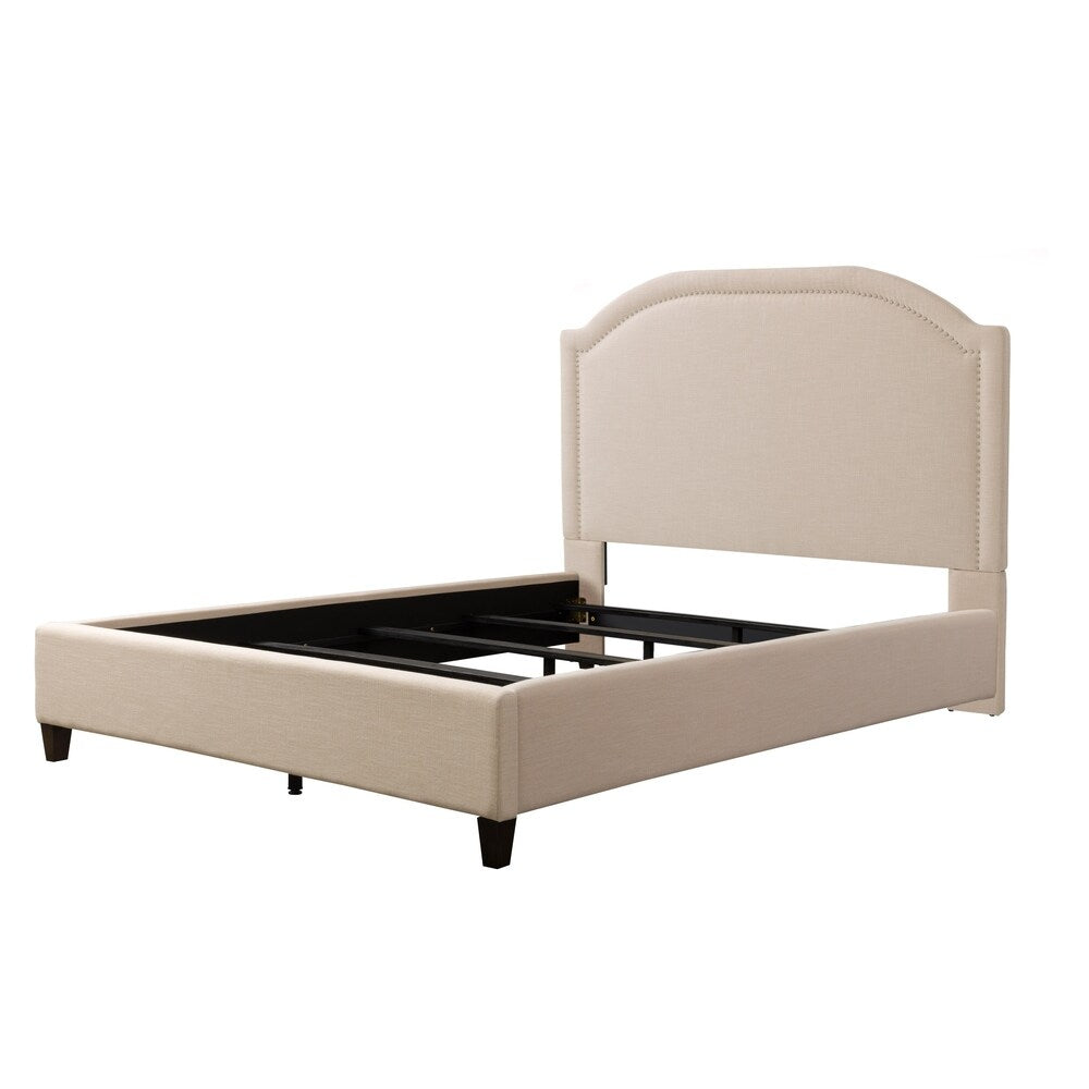 CorLiving Florence Fabric Bed Frame with Arched Headboard and Nailhead Trim Accents