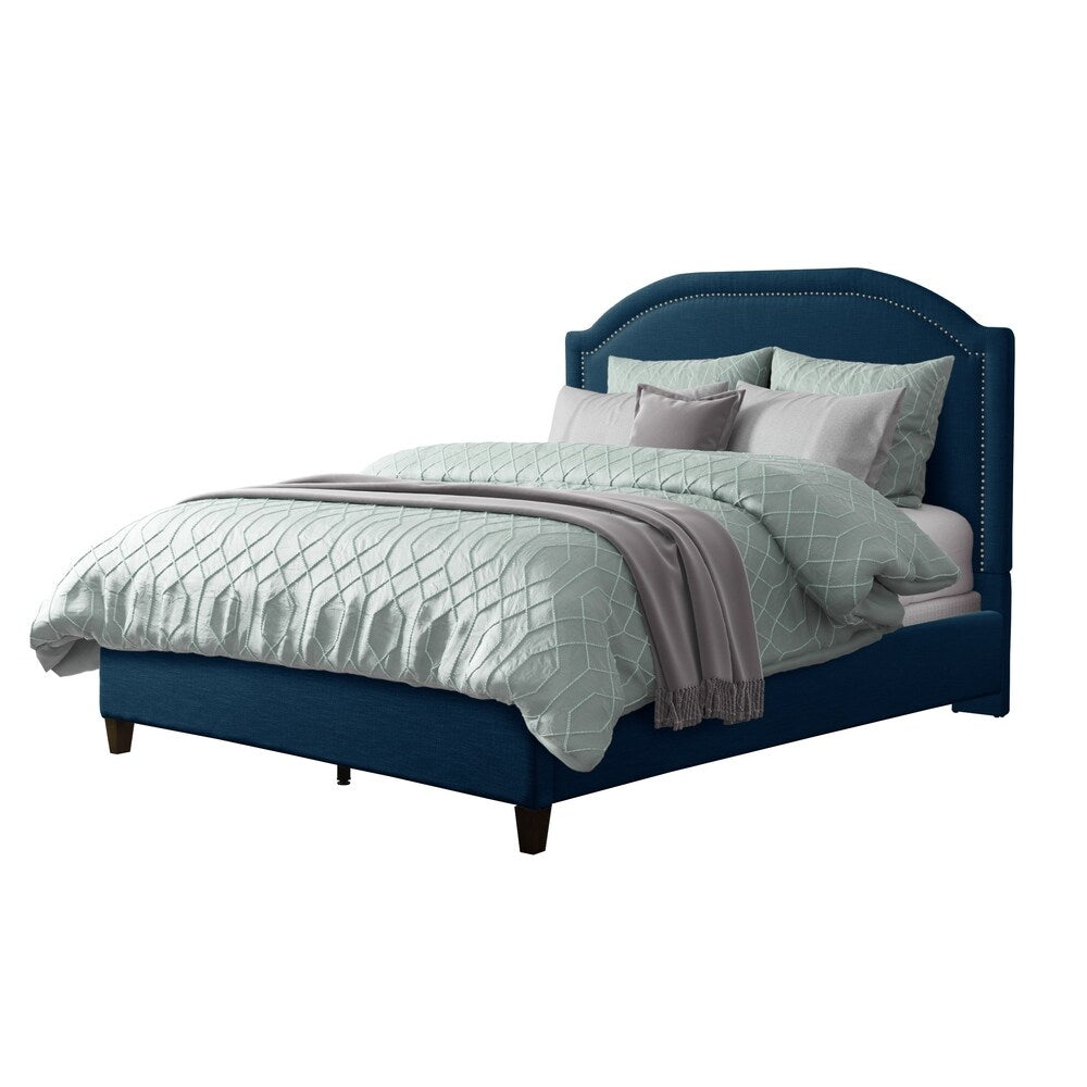 CorLiving Florence Fabric Bed Frame with Arched Headboard and Nailhead Trim Accents