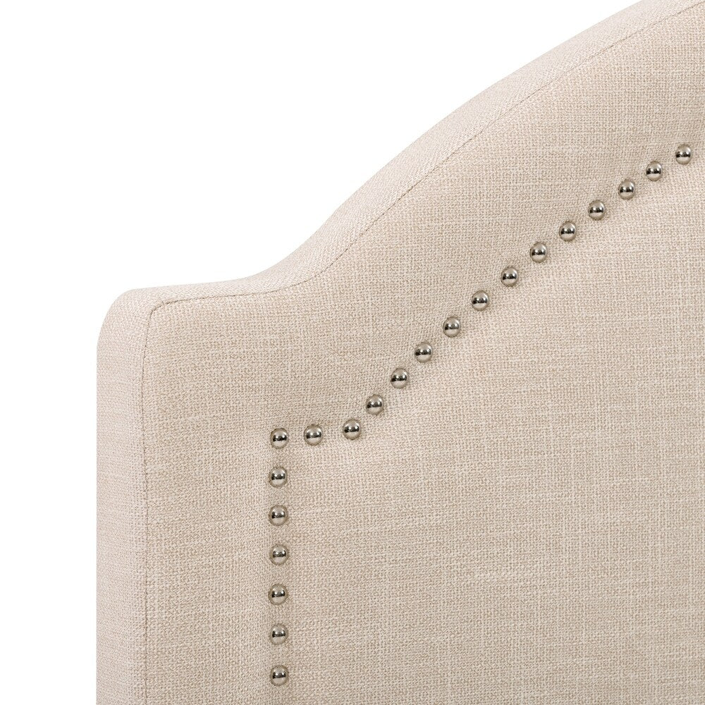 CorLiving Florence Fabric Bed Frame with Arched Headboard and Nailhead Trim Accents