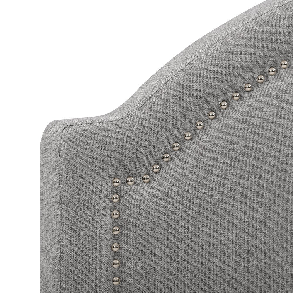 CorLiving Florence Fabric Bed Frame with Arched Headboard and Nailhead Trim Accents