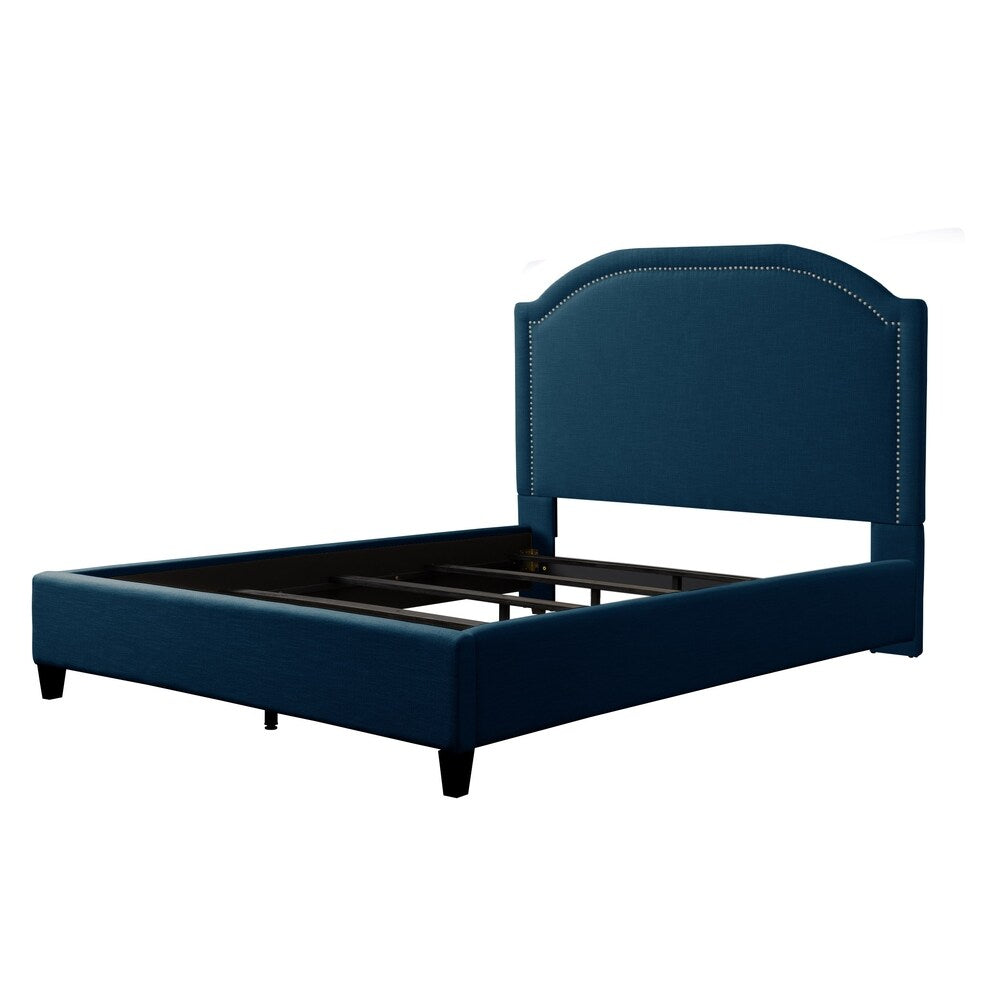 CorLiving Florence Fabric Bed Frame with Arched Headboard and Nailhead Trim Accents