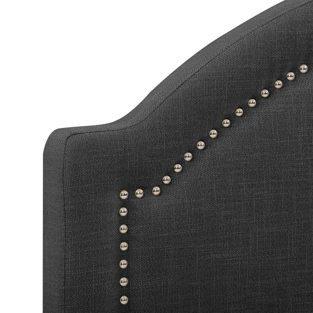 CorLiving Florence Fabric Bed Frame with Arched Headboard and Nailhead Trim Accents