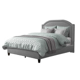 CorLiving Florence Fabric Bed Frame with Arched Headboard and Nailhead Trim Accents