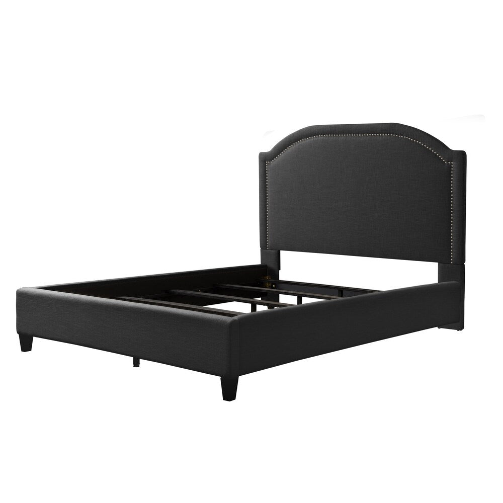 CorLiving Florence Fabric Bed Frame with Arched Headboard and Nailhead Trim Accents