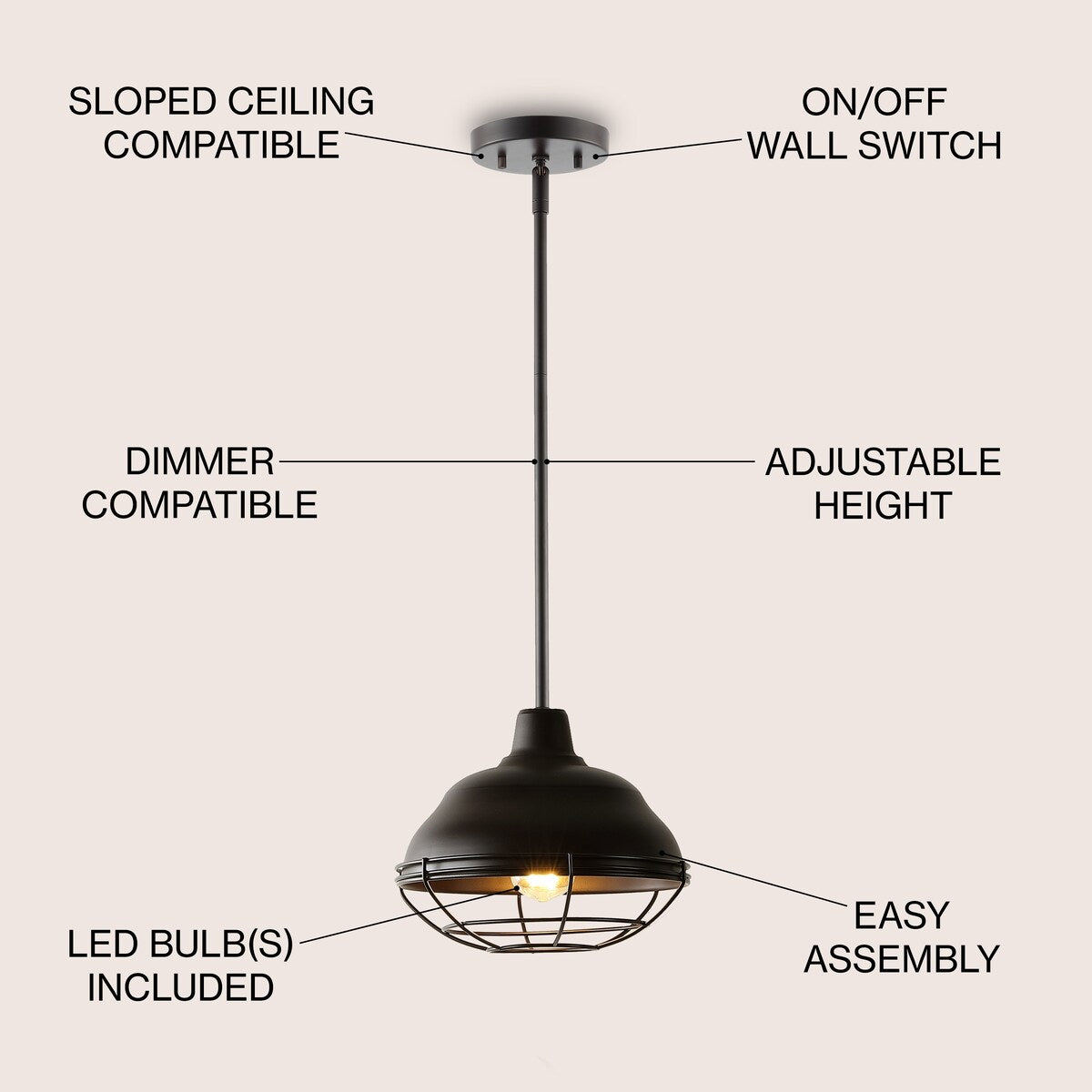 Cora 10.38" 1-Light Industrial Farmhouse Iron LED Pendant, Oil Rubbed Bronze by JONATHAN Y