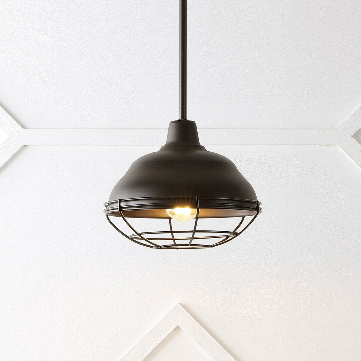 Cora 10.38" 1-Light Industrial Farmhouse Iron LED Pendant, Oil Rubbed Bronze by JONATHAN Y