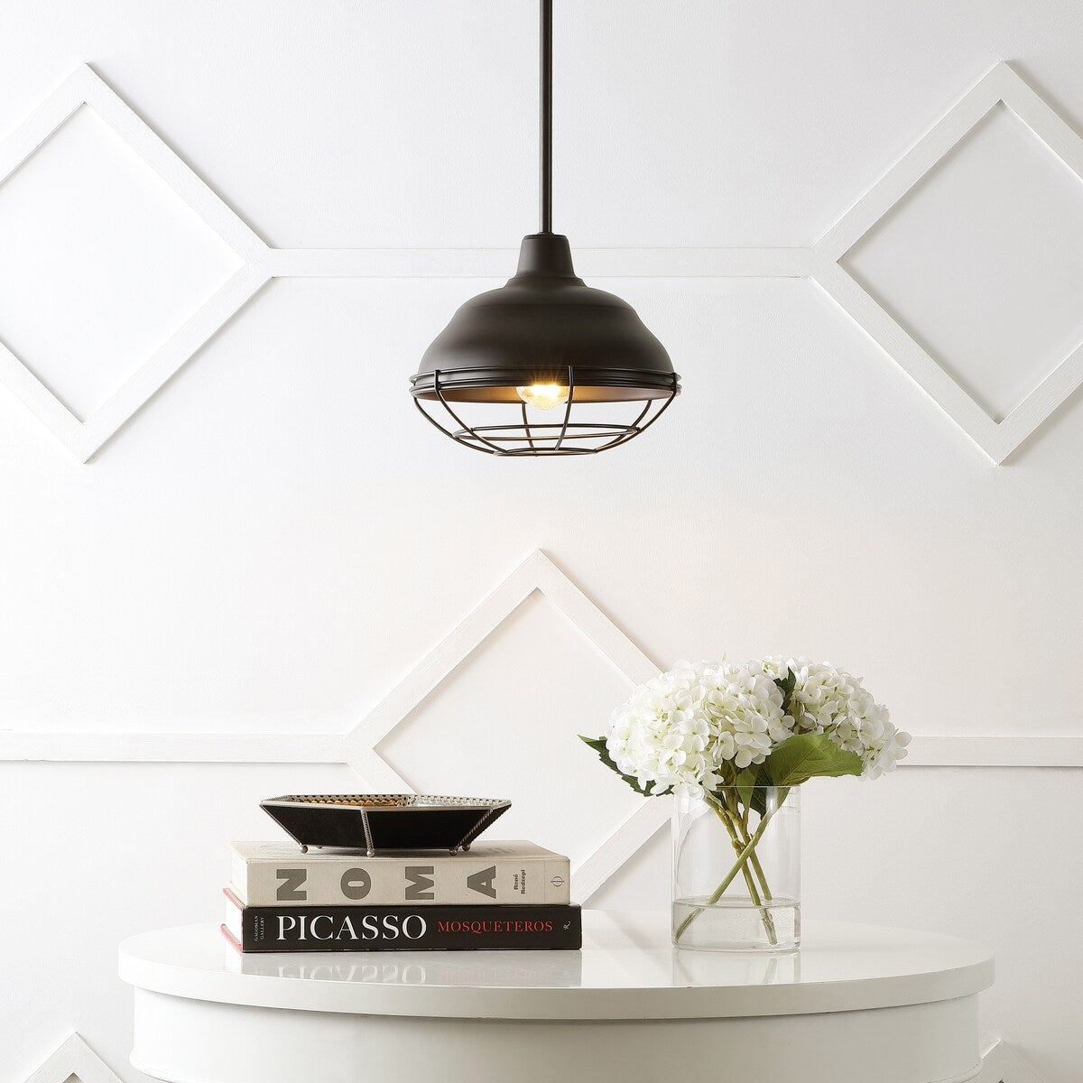 Cora 10.38" 1-Light Industrial Farmhouse Iron LED Pendant, Oil Rubbed Bronze by JONATHAN Y