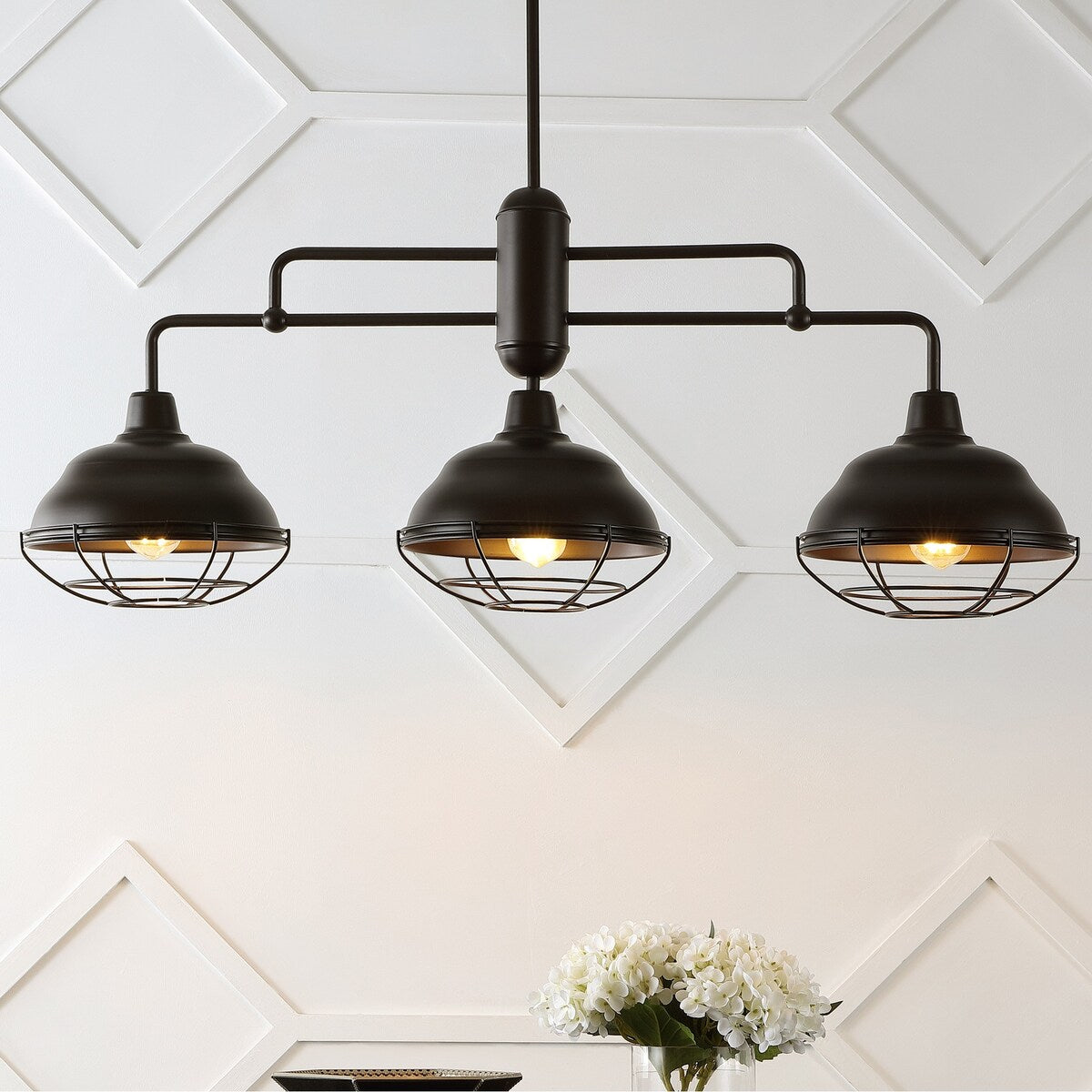 Cora 10.38" 1-Light Industrial Farmhouse Iron LED Pendant, Oil Rubbed Bronze by JONATHAN Y