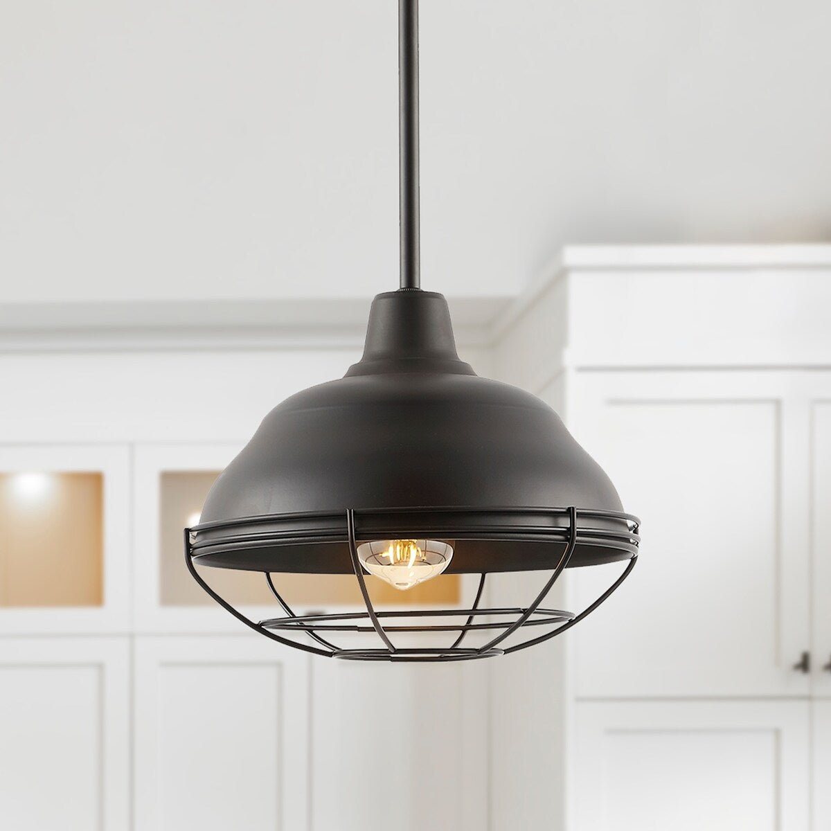 Cora 10.38" 1-Light Industrial Farmhouse Iron LED Pendant, Oil Rubbed Bronze by JONATHAN Y