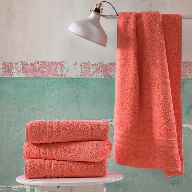 Coral Orange Bath Towels 4 Pack Soft and Absorbent, Premium Quality Perfect for Daily Use 100% Cotton Towel 600 GSM