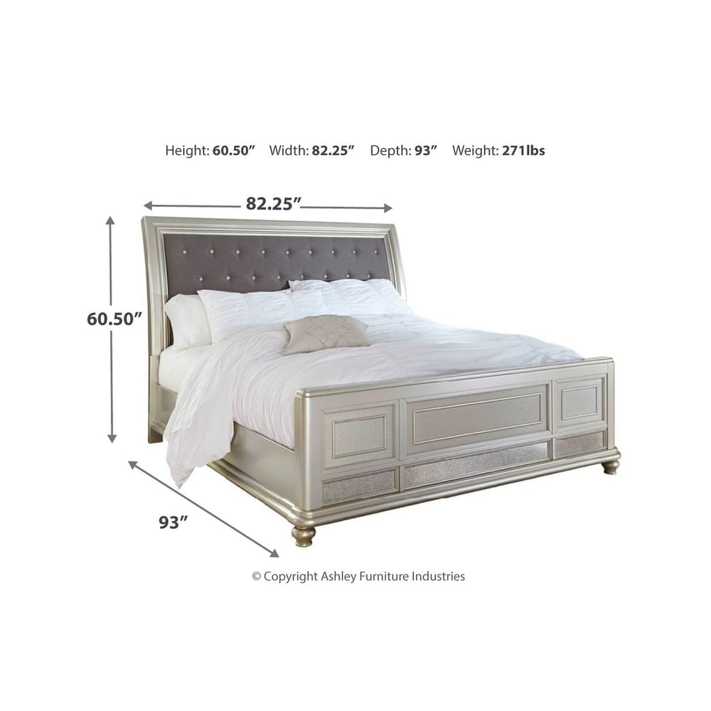 Coralayne Silver Upholstered Sleigh Bed