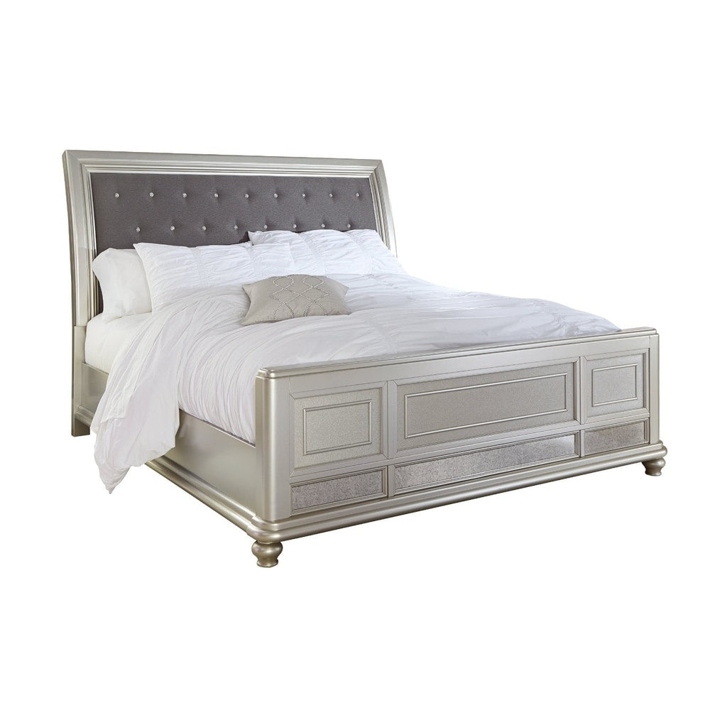Coralayne Silver Upholstered Sleigh Bed