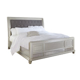 Coralayne Silver Upholstered Sleigh Bed