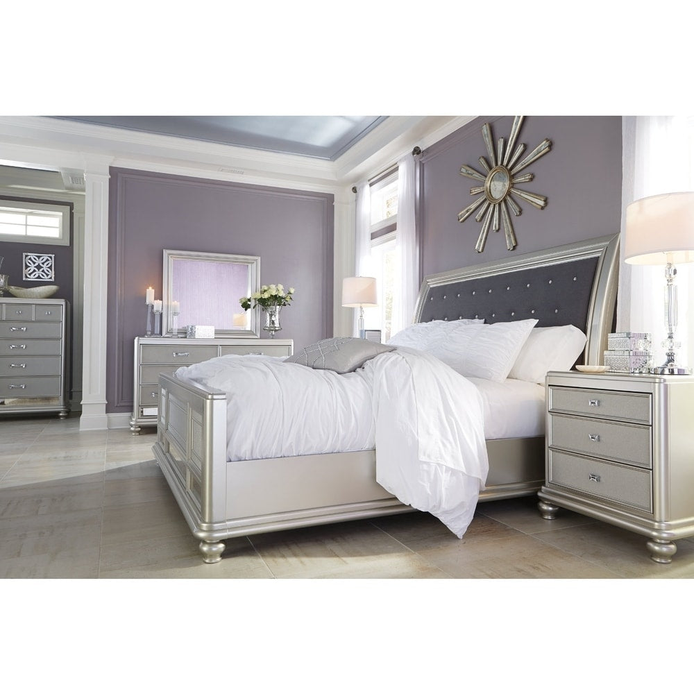 Coralayne Silver Upholstered Sleigh Bed