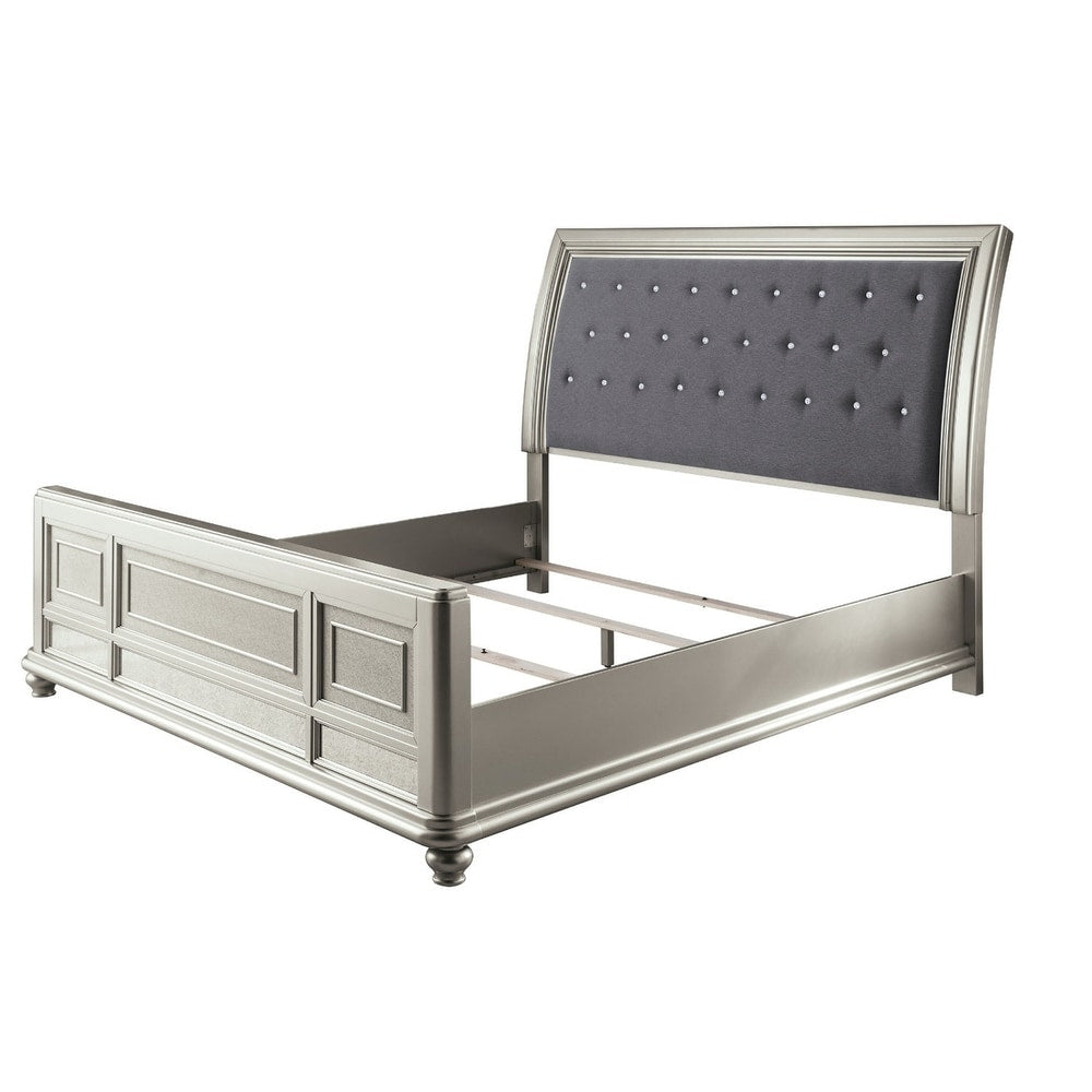 Coralayne Silver Upholstered Sleigh Bed