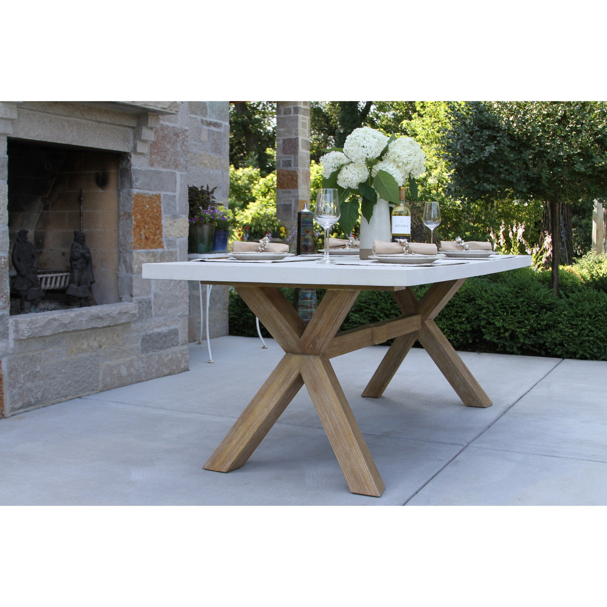 Cordelia 7-Piece Ivory Composite, Wheat Wicker and Eucalyptus Wash Rectangle Dining Set