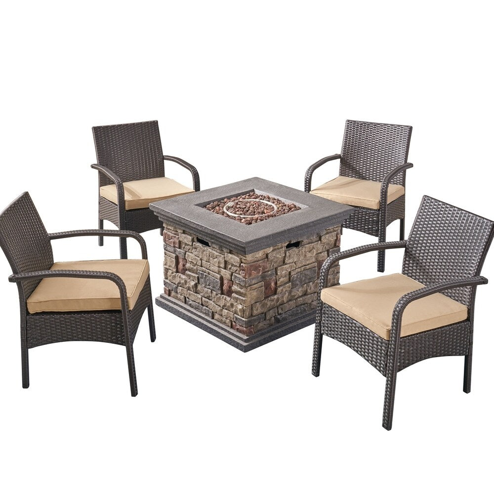 Cordoba Outdoor 4-seater Fire Pit Set with Wicker Club Chairs by Christopher Knight Home