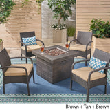 Cordoba Outdoor 4-Seater Fire Pit Set with Wicker Club Chairs by Christopher Knight Home