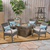 Cordoba Outdoor 4-Seater Fire Pit Set with Wicker Club Chairs by Christopher Knight Home