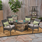 Cordoba Outdoor 4-seater Fire Pit Set with Wicker Club Chairs by Christopher Knight Home