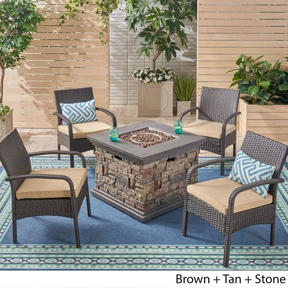 Cordoba Outdoor 4-seater Fire Pit Set with Wicker Club Chairs by Christopher Knight Home