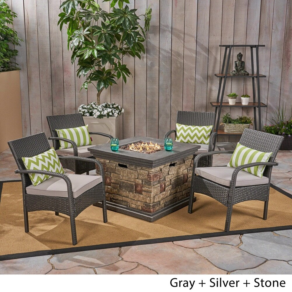 Cordoba Outdoor 4-seater Fire Pit Set with Wicker Club Chairs by Christopher Knight Home