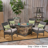 Cordoba Outdoor 4-seater Fire Pit Set with Wicker Club Chairs by Christopher Knight Home