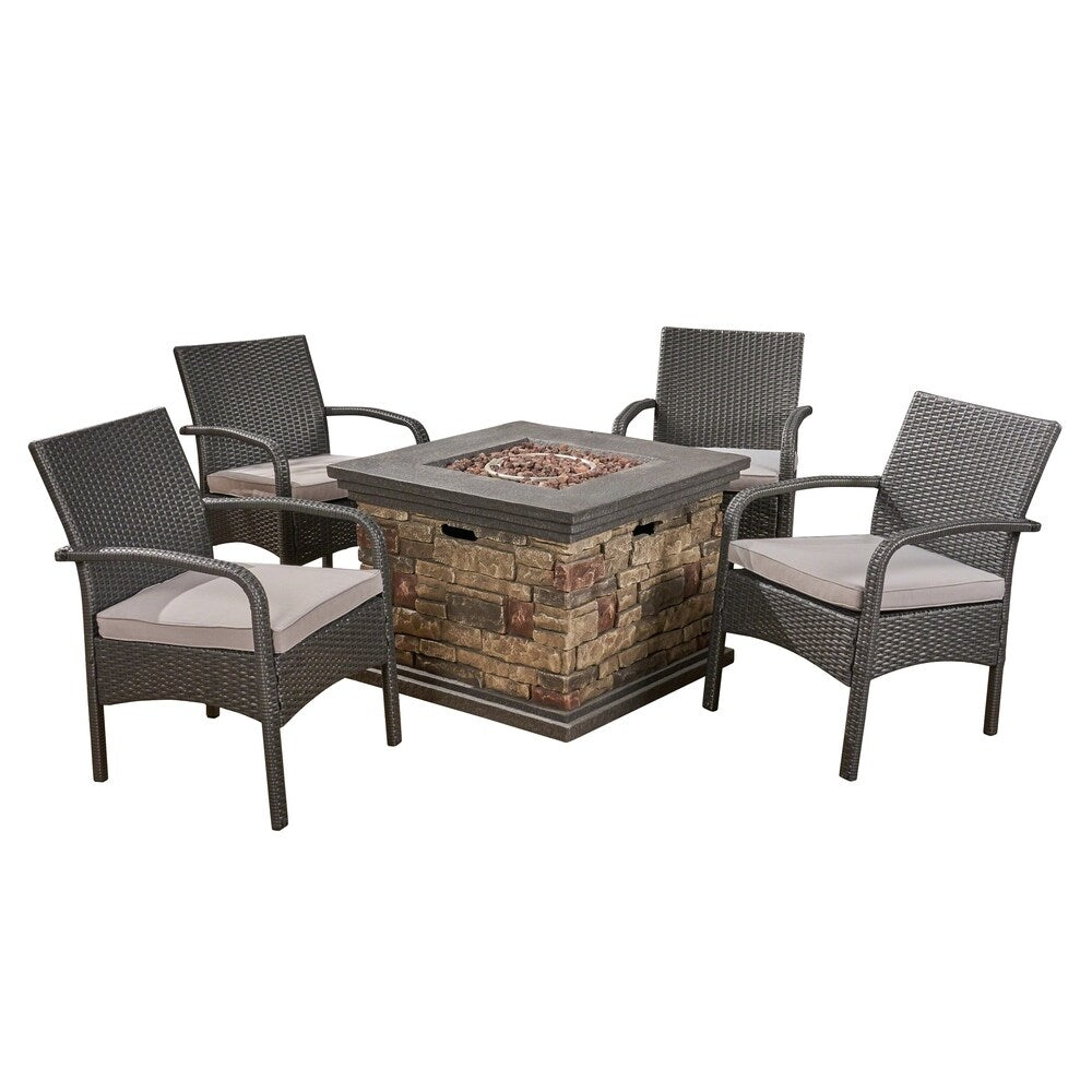 Cordoba Outdoor 4-seater Fire Pit Set with Wicker Club Chairs by Christopher Knight Home