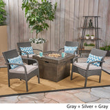 Cordoba Outdoor 4-Seater Fire Pit Set with Wicker Club Chairs by Christopher Knight Home