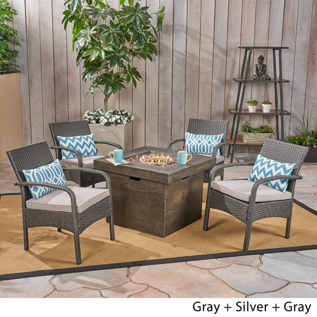 Cordoba Outdoor 4-Seater Fire Pit Set with Wicker Club Chairs by Christopher Knight Home