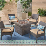Cordoba Outdoor 4-Seater Fire Pit Set with Wicker Club Chairs by Christopher Knight Home